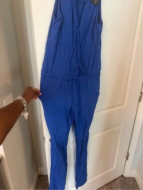 ALLOY Royal Blue Sleeveless Drawstring Jumpsuit extra long 37” inseam